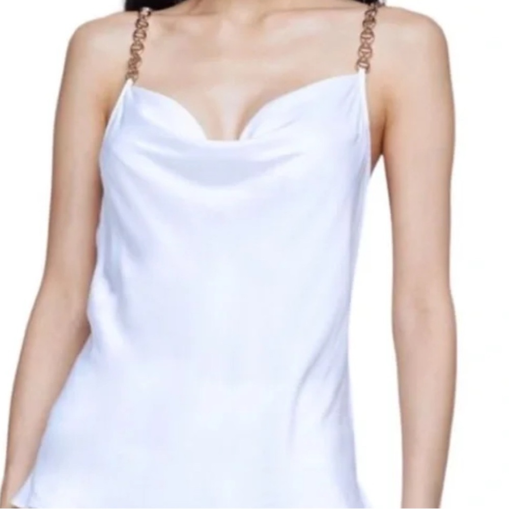 L’Agence Elegant White Satin Cowl Neck Top